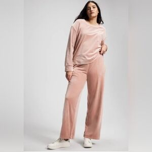 Soma 24/7 Velour Straight Leg Pull On Pajama Pants SZ M Pockets Cozy Adobe Rose